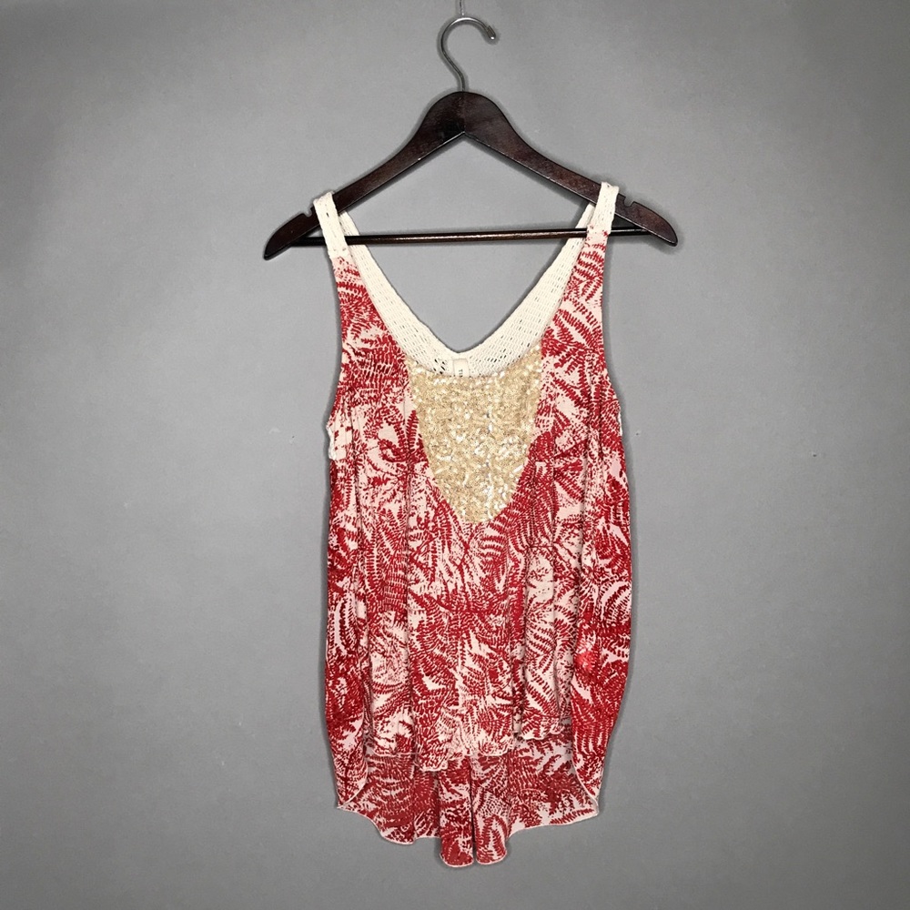 Anthropologie Tiny Red & Cream Beekeeper Crochet & Sequin Top Size XS - Picture 3 of 8